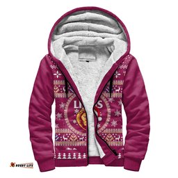 Brisbane Lions Ugly Christmas Faux Knit Sherpa Hoodie – Xmas Holiday Gift Pullover