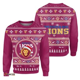 Brisbane Lions Ugly Christmas Faux Knit Sweatshirt – Xmas Holiday Gift Pullover