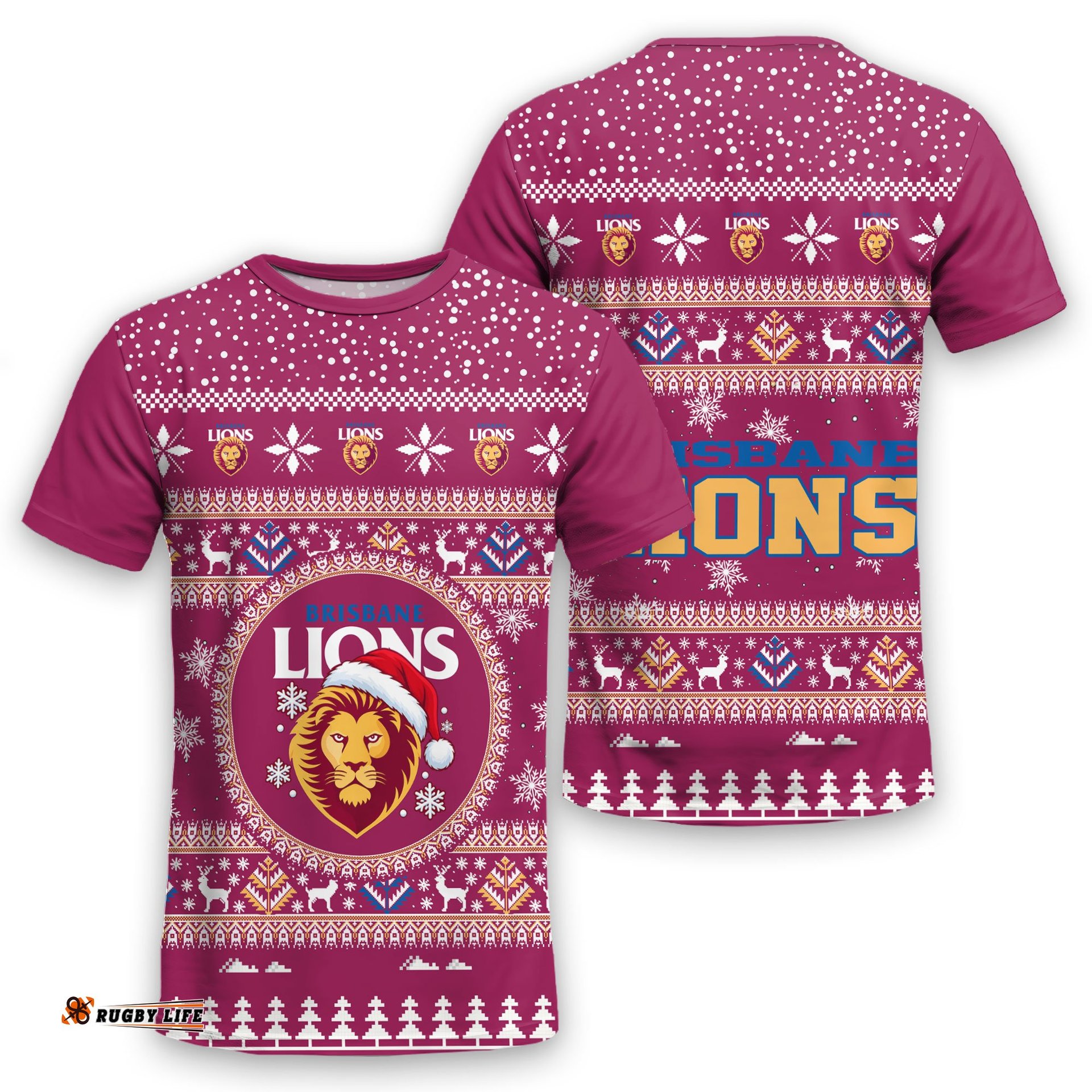 Brisbane Lions Ugly Christmas Faux Knit T-Shirt – Xmas Holiday Gift Pullover