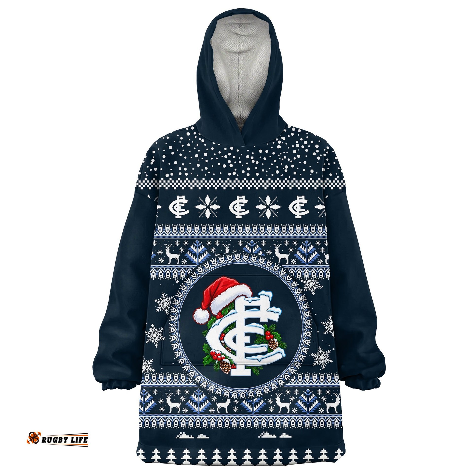 Carlton Ugly Christmas Faux Knit Blanket Hoodie – Xmas Holiday Gift Pullover