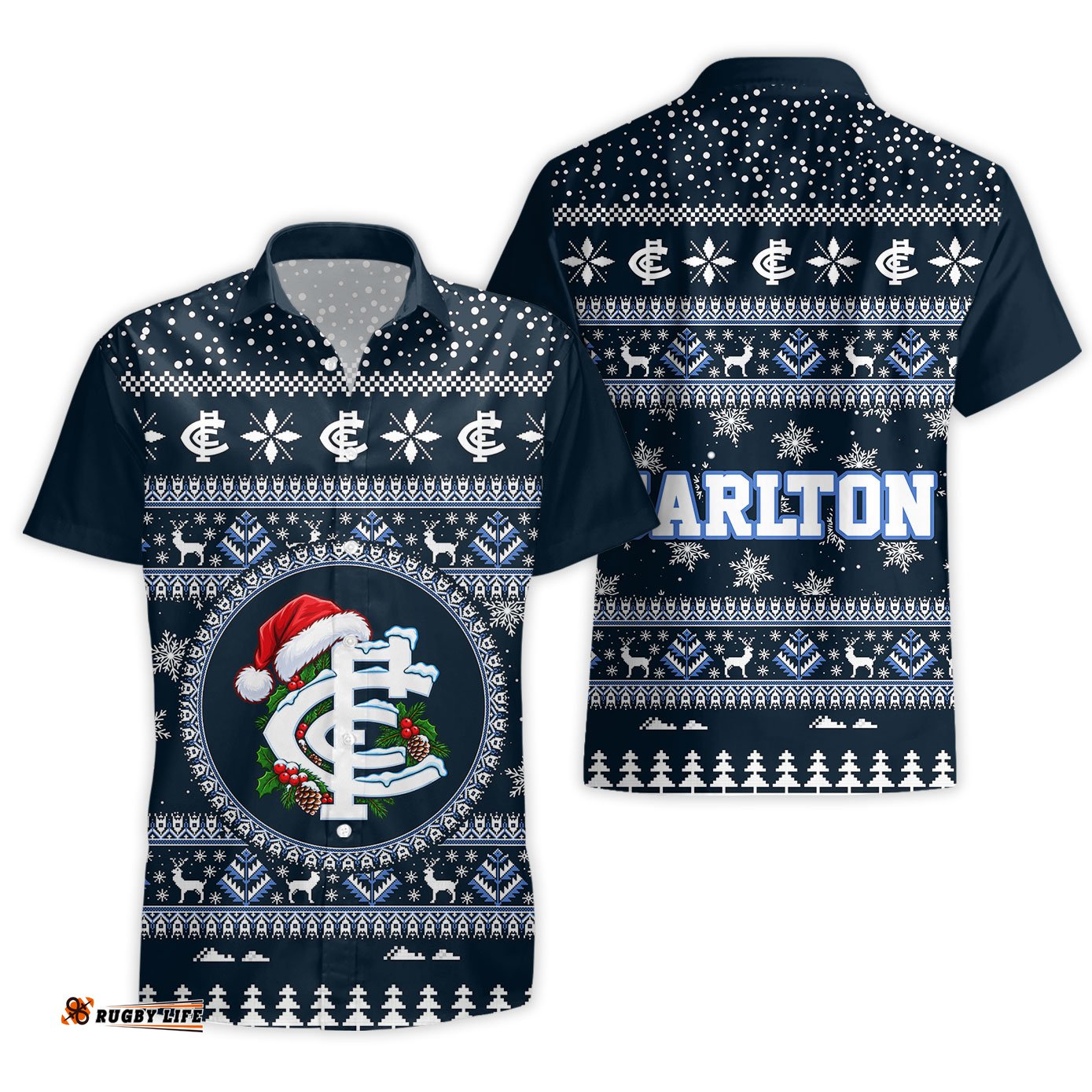 Carlton Ugly Faux Knit Christmas Hawaiian Shirt – Xmas Holiday Gift Pullover