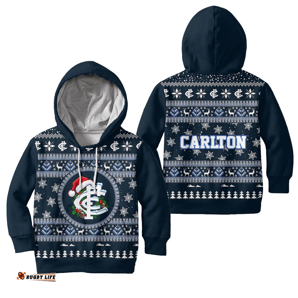 Carlton Ugly Faux Knit Christmas Kids Hoodie – Xmas Holiday Gift Pullover