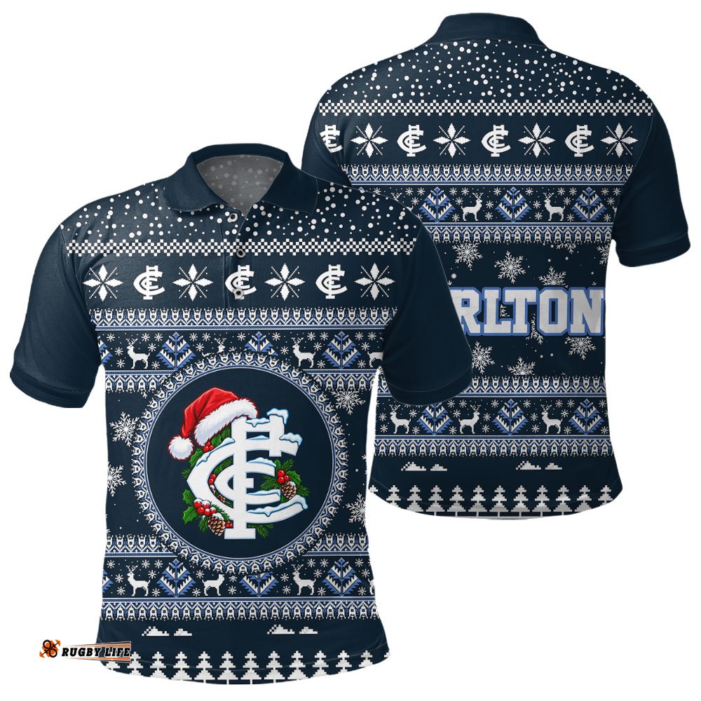 Carlton Ugly Christmas Faux Knit Polo Shirt – Xmas Holiday Gift Pullover