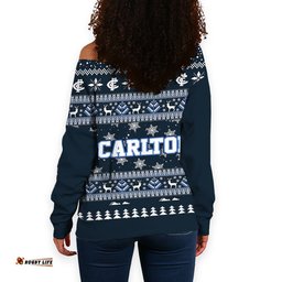 Carlton Ugly Christmas Faux Knit Women's Off Shoulder Sweatshirt – Xmas Holiday Gift Pullover