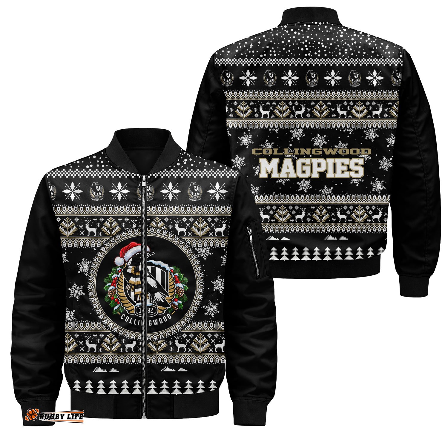 Collingwood Magpies Ugly Christmas Faux Knit Bomber Jacket – Xmas Holiday Gift Pullover