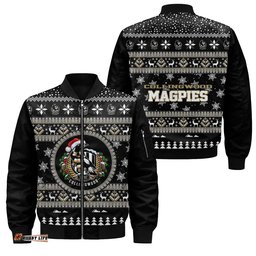 Collingwood Magpies Ugly Christmas Faux Knit Bomber Jacket – Xmas Holiday Gift Pullover