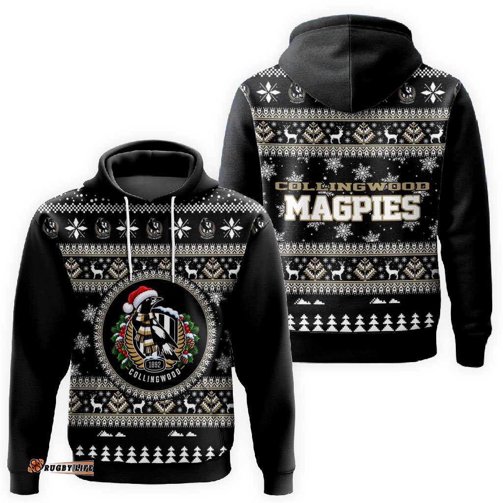 Collingwood Magpies Ugly Faux Knit Christmas Hoodie – Xmas Holiday Gift Pullover