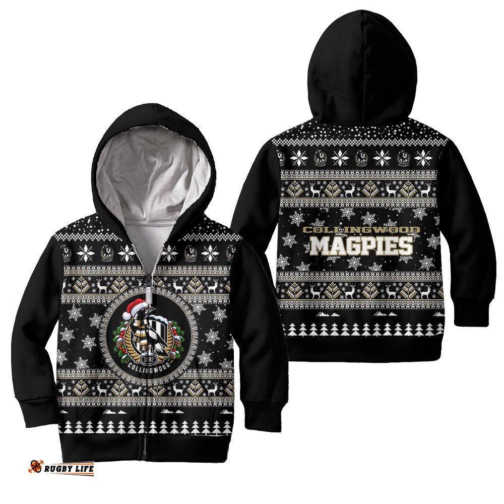 Collingwood Magpies Ugly Faux Knit Christmas Kids Hoodie – Xmas Holiday Gift Pullover 