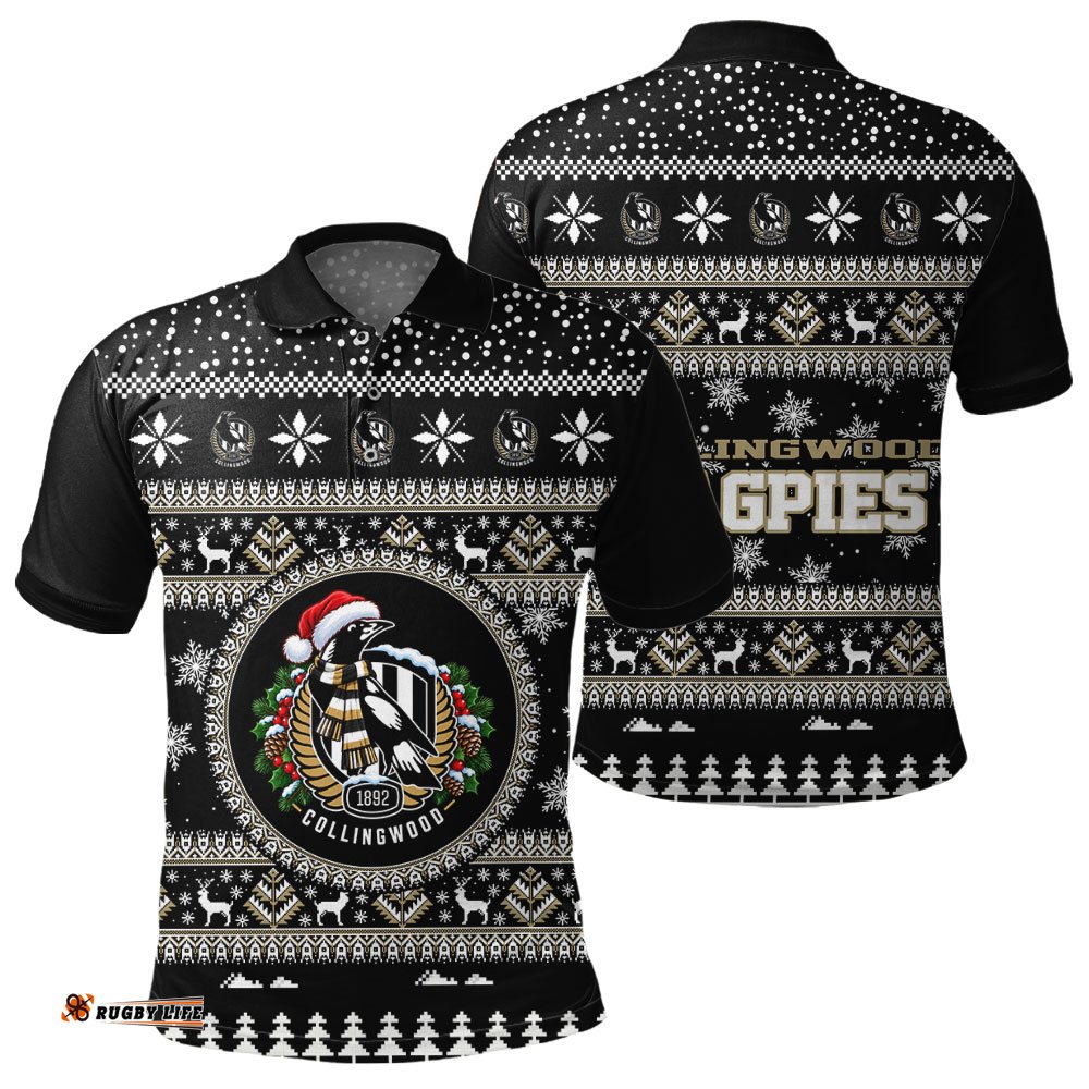 Collingwood Magpies Ugly Christmas Faux Knit Polo Shirt – Xmas Holiday Gift Pullover