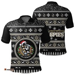 Collingwood Magpies Ugly Christmas Faux Knit Polo Shirt – Xmas Holiday Gift Pullover