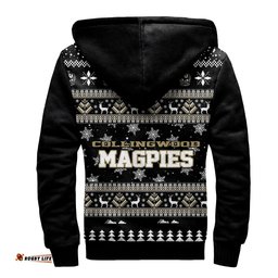 Collingwood Magpies Ugly Christmas Faux Knit Sherpa Hoodie – Xmas Holiday Gift Pullover