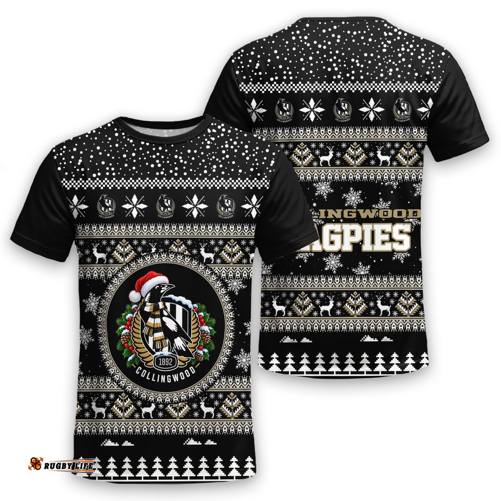 Collingwood Magpies Ugly Christmas Faux Knit T-Shirt – Xmas Holiday Gift Pullover