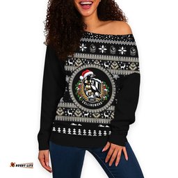 Collingwood Magpies Ugly Christmas Faux Knit Women's Off Shoulder Sweatshirt – Xmas Holiday Gift Pullover