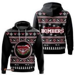 Essendon Bombers Ugly Faux Knit Christmas Hoodie – Xmas Holiday Gift Pullover