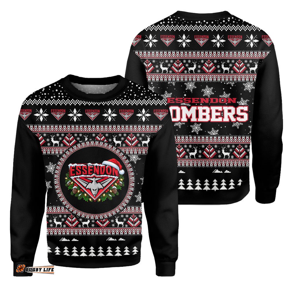 Essendon Bombers Ugly Christmas Faux Knit Sweatshirt – Xmas Holiday Gift Pullover