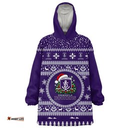 Fremantle Dockers Ugly Christmas Faux Knit Blanket Hoodie – Xmas Holiday Gift Pullover
