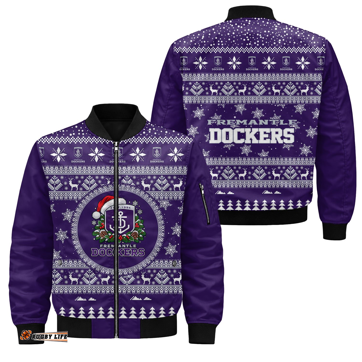 Fremantle Dockers Ugly Christmas Faux Knit Bomber Jacket – Xmas Holiday Gift Pullover