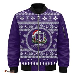 Fremantle Dockers Ugly Christmas Faux Knit Bomber Jacket – Xmas Holiday Gift Pullover