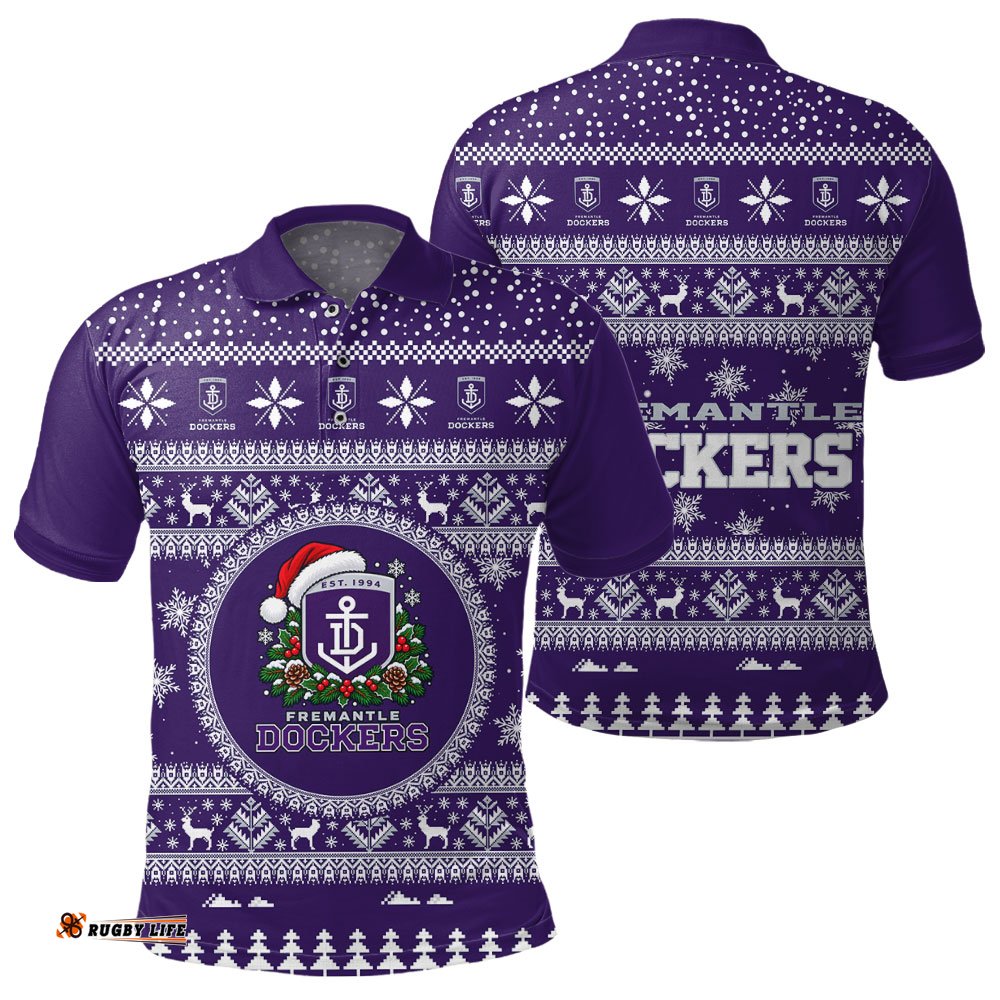 Fremantle Dockers Ugly Christmas Faux Knit Polo Shirt – Xmas Holiday Gift Pullover