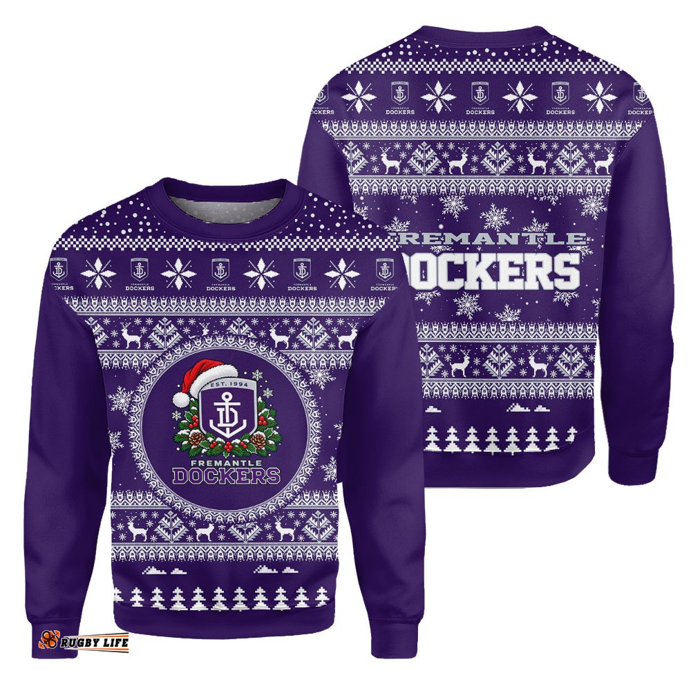 Fremantle Dockers Ugly Christmas Faux Knit Sweatshirt – Xmas Holiday Gift Pullover