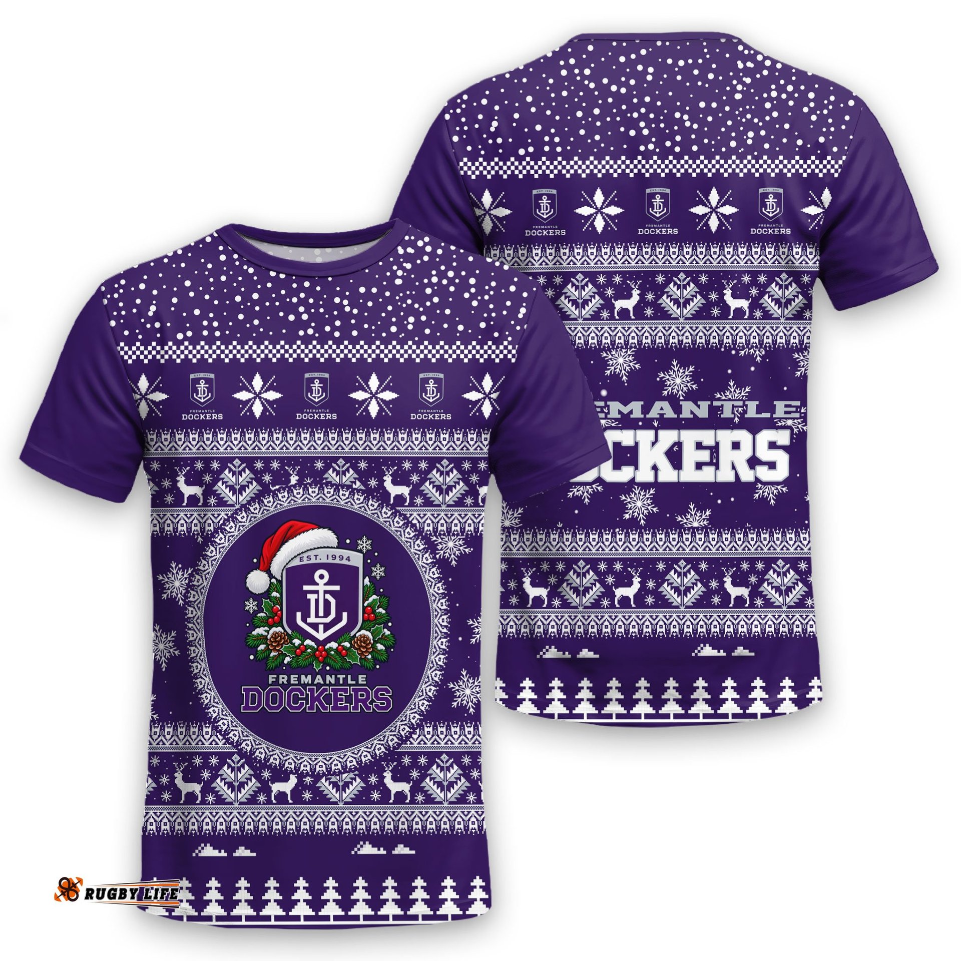 Fremantle Dockers Ugly Christmas Faux Knit T-Shirt – Xmas Holiday Gift Pullover