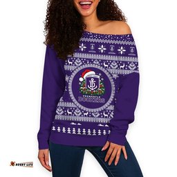 Fremantle Dockers Ugly Christmas Faux Knit Women's Off Shoulder Sweatshirt – Xmas Holiday Gift Pullover