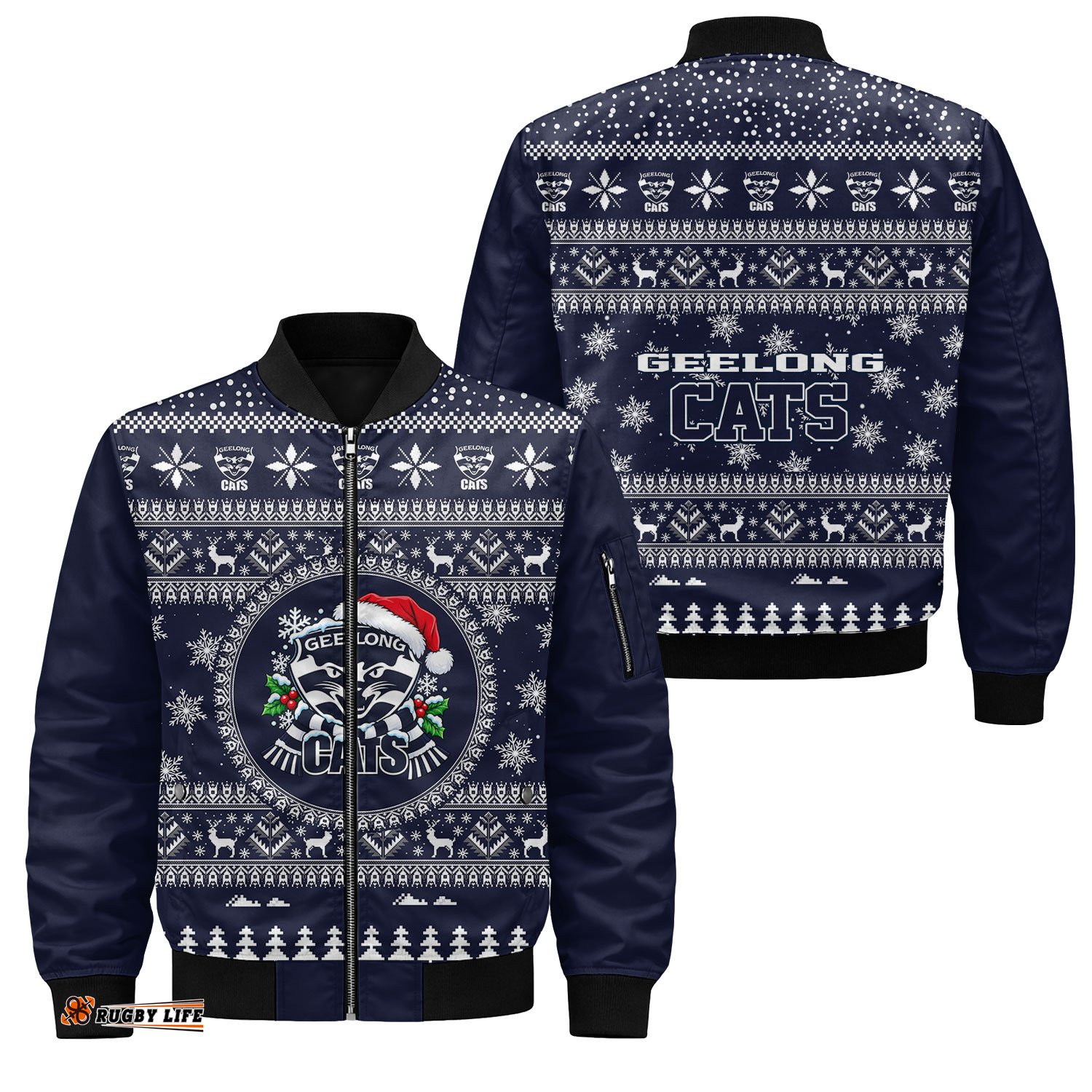 Geelong Cats Ugly Christmas Faux Knit Bomber Jacket – Xmas Holiday Gift Pullover