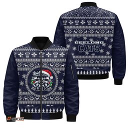Geelong Cats Ugly Christmas Faux Knit Bomber Jacket – Xmas Holiday Gift Pullover