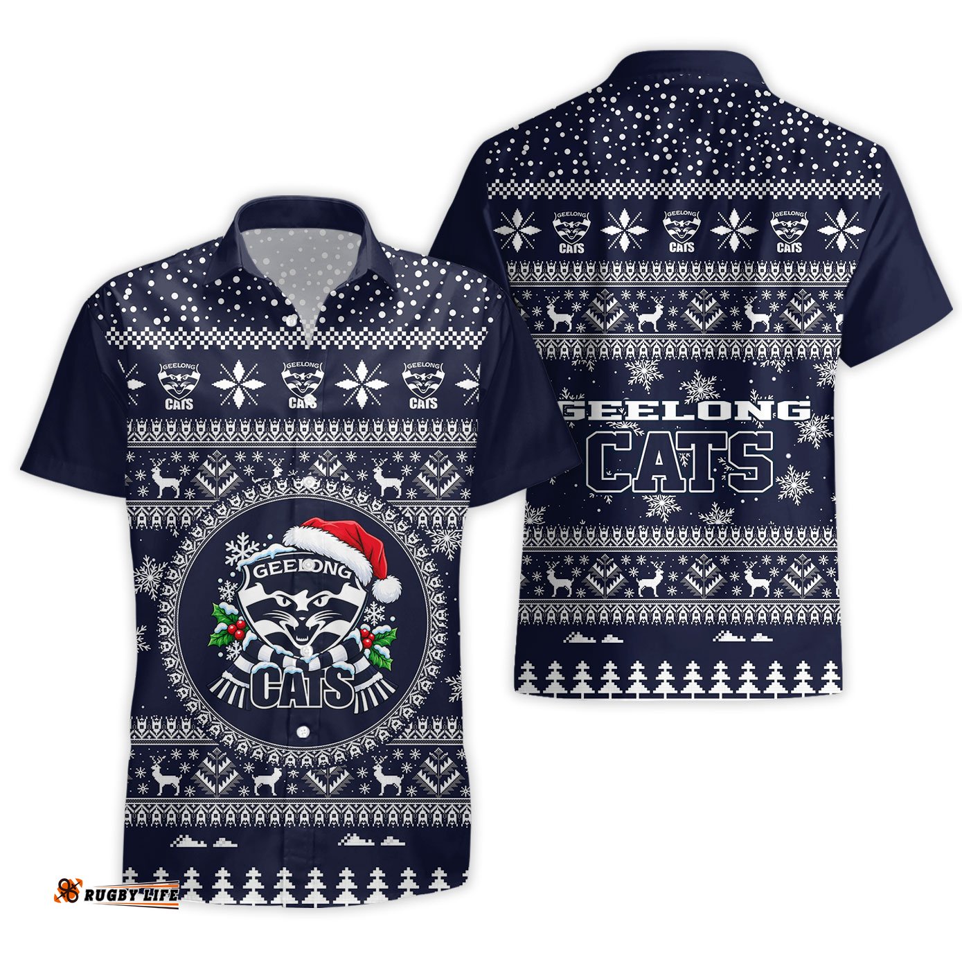 Geelong Cats Ugly Faux Knit Christmas Hawaiian Shirt – Xmas Holiday Gift Pullover