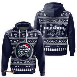 Geelong Cats Ugly Faux Knit Christmas Hoodie – Xmas Holiday Gift Pullover