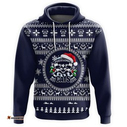Geelong Cats Ugly Faux Knit Christmas Hoodie – Xmas Holiday Gift Pullover