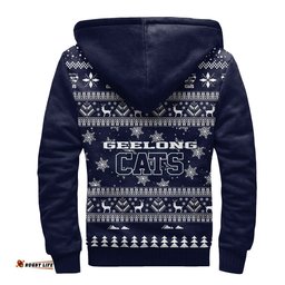 Geelong Cats Ugly Christmas Faux Knit Sherpa Hoodie – Xmas Holiday Gift Pullover