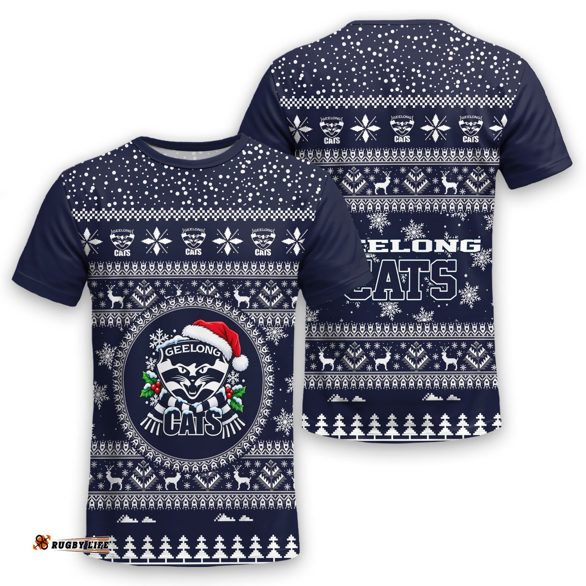 Geelong Cats Ugly Christmas Faux Knit T-Shirt – Xmas Holiday Gift Pullover