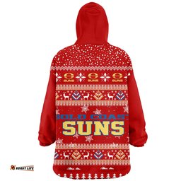 Gold Coast Suns Ugly Christmas Faux Knit Blanket Hoodie – Xmas Holiday Gift Pullover