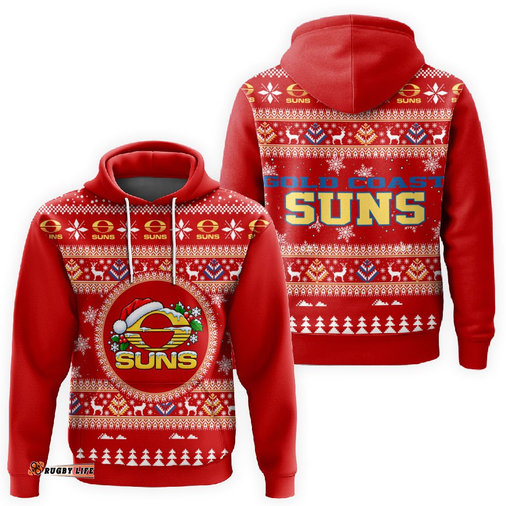 Gold Coast Suns Ugly Faux Knit Christmas Hoodie – Xmas Holiday Gift Pullover