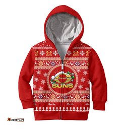 Gold Coast Suns Ugly Faux Knit Christmas Kids Hoodie – Xmas Holiday Gift Pullover