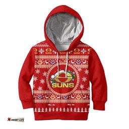 Gold Coast Suns Ugly Faux Knit Christmas Kids Hoodie – Xmas Holiday Gift Pullover