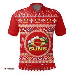 Gold Coast Suns Ugly Christmas Faux Knit Polo Shirt – Xmas Holiday Gift Pullover