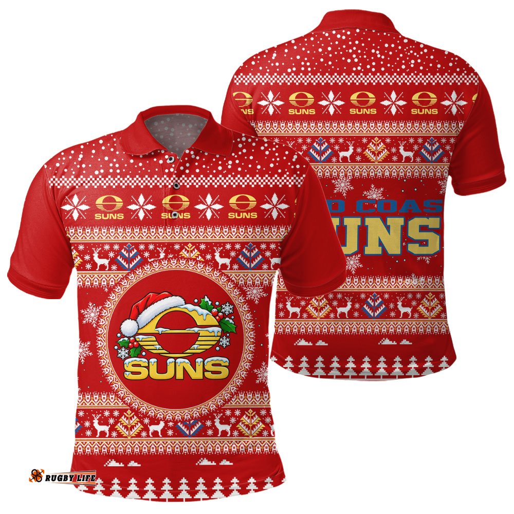 Gold Coast Suns Ugly Christmas Faux Knit Polo Shirt – Xmas Holiday Gift Pullover
