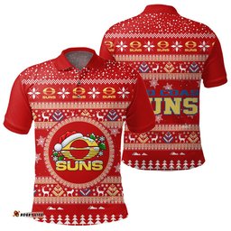 Gold Coast Suns Ugly Christmas Faux Knit Polo Shirt – Xmas Holiday Gift Pullover