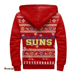 Gold Coast Suns Ugly Christmas Faux Knit Sherpa Hoodie – Xmas Holiday Gift Pullover