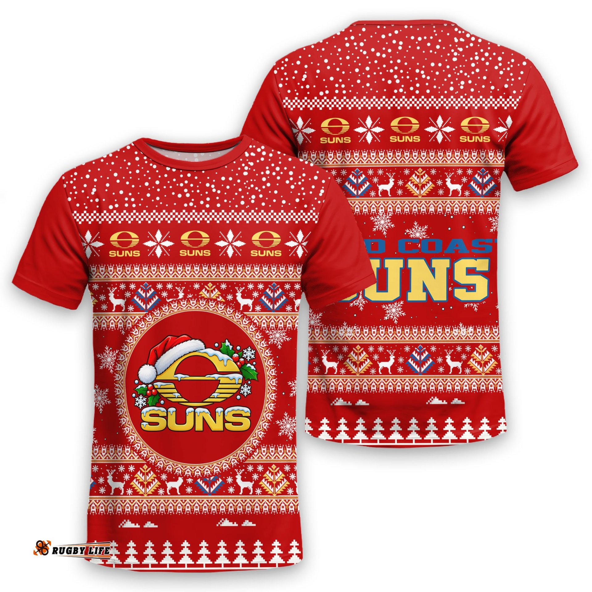 Gold Coast Suns Ugly Christmas Faux Knit T-Shirt – Xmas Holiday Gift Pullover