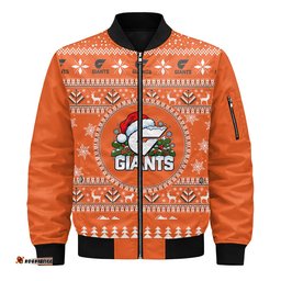 GWS Giants Ugly Christmas Faux Knit Bomber Jacket – Xmas Holiday Gift Pullover