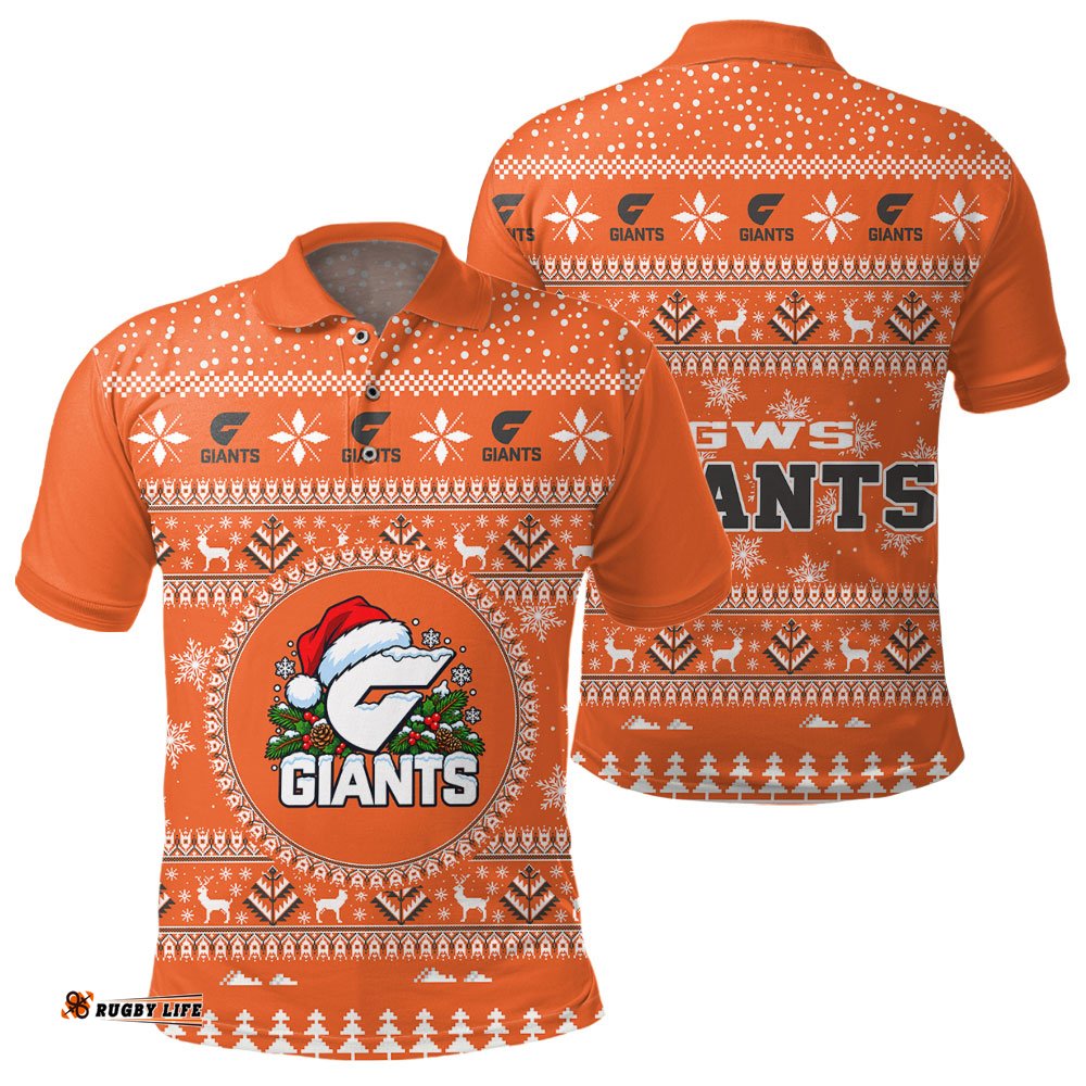 GWS Giants Ugly Christmas Faux Knit Polo Shirt – Xmas Holiday Gift Pullover
