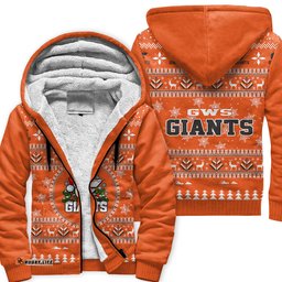 GWS Giants Ugly Christmas Faux Knit Sherpa Hoodie – Xmas Holiday Gift Pullover