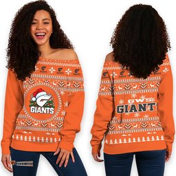GWS Giants Ugly Christmas Faux Knit Women's Off Shoulder Sweatshirt – Xmas Holiday Gift Pullover
