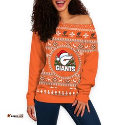 GWS Giants Ugly Christmas Faux Knit Women's Off Shoulder Sweatshirt – Xmas Holiday Gift Pullover