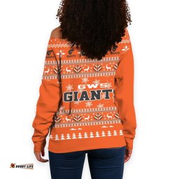 GWS Giants Ugly Christmas Faux Knit Women's Off Shoulder Sweatshirt – Xmas Holiday Gift Pullover