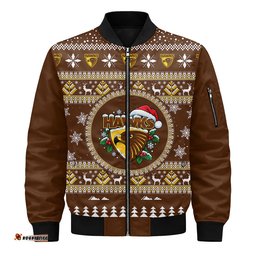 Hawthorn Hawks Ugly Christmas Faux Knit Bomber Jacket – Xmas Holiday Gift Pullover