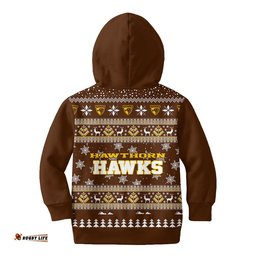 Hawthorn Hawks Ugly Faux Knit Christmas Kids Hoodie – Xmas Holiday Gift Pullover